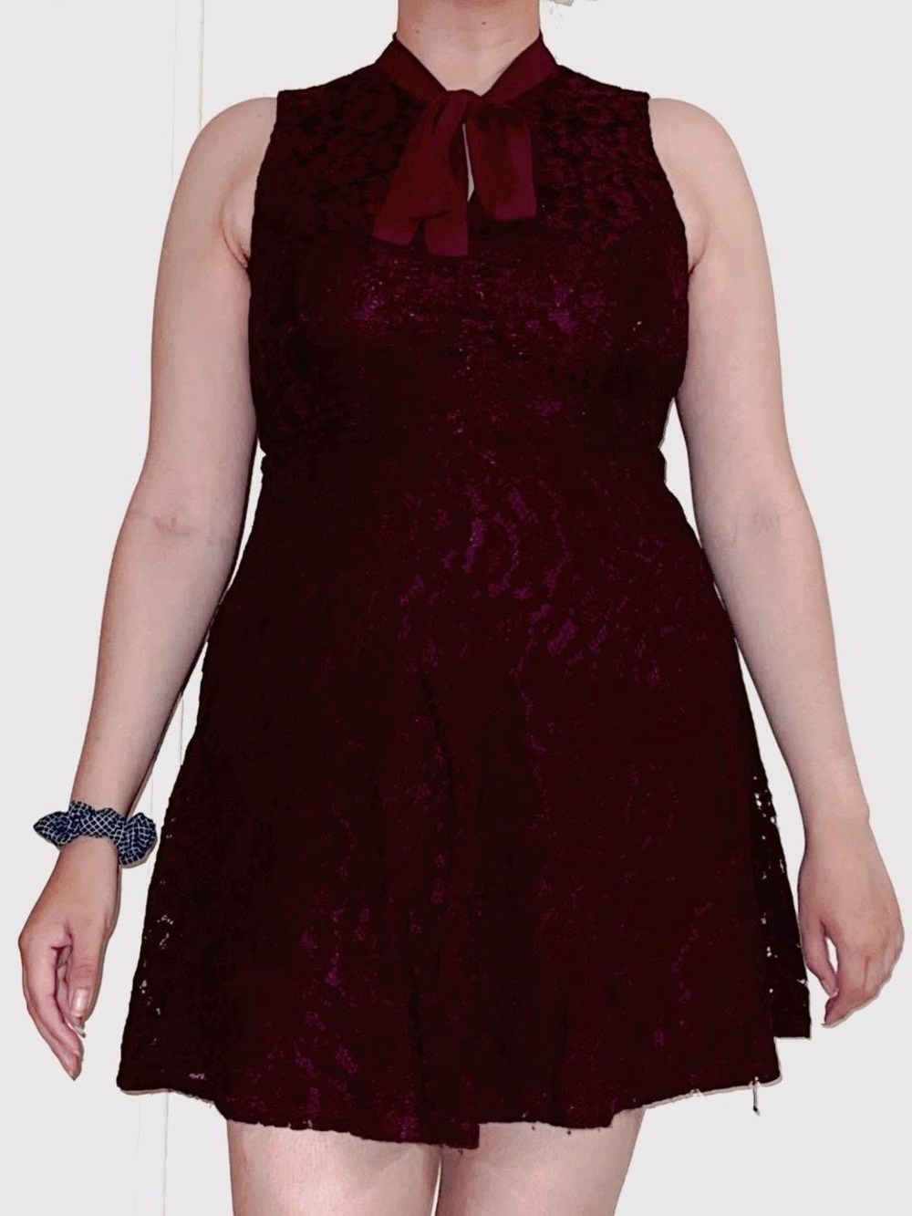 burgundy lace mini dress.